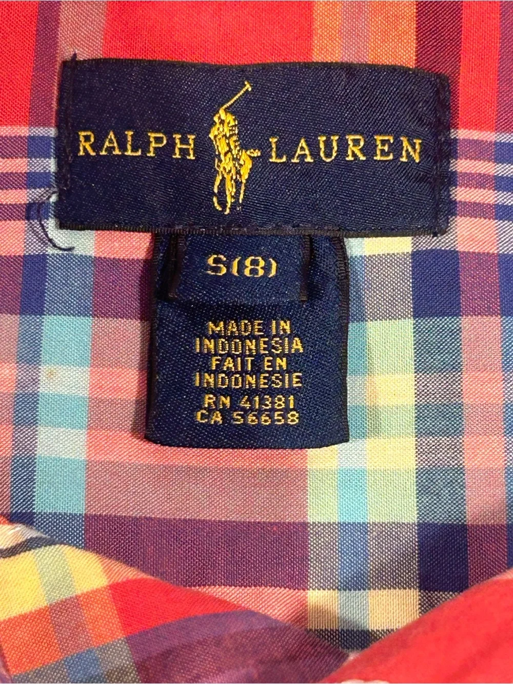 Polo Ralph Lauren Boys Size 8 Red Blue Plaid Long Sleeve Button Down Shirt
